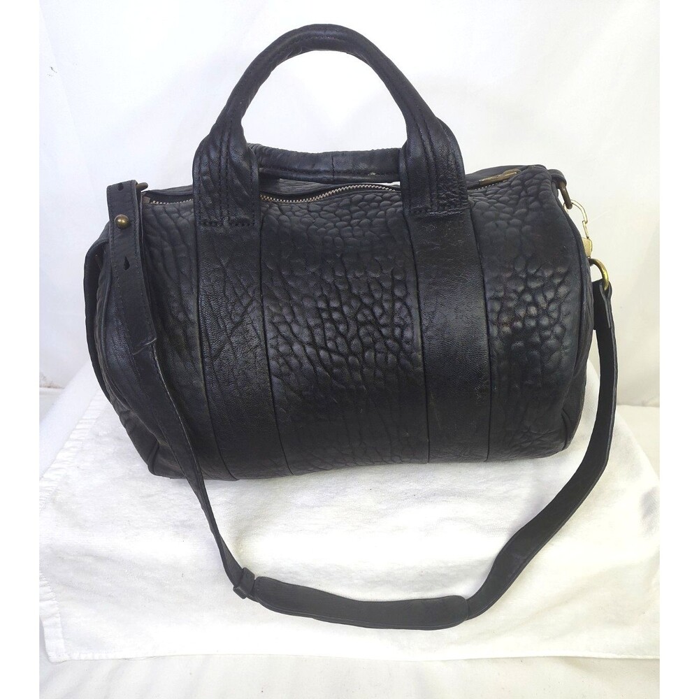 ALEXANDER WANG Rocco Purse Bag Black Pebbled Leather Shoulder Satchel 12"x10"